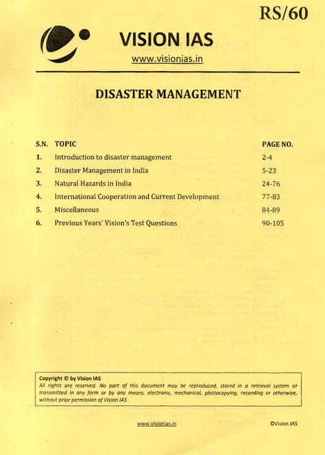 Vision IAS GS Printed Notes - Disaster Management