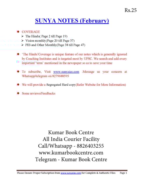 Sunya IAS Short Notes - February 2020 - [PRINTED]