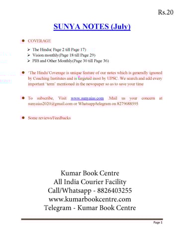 Sunya IAS Short Notes - July 2020 - [PRINTED]