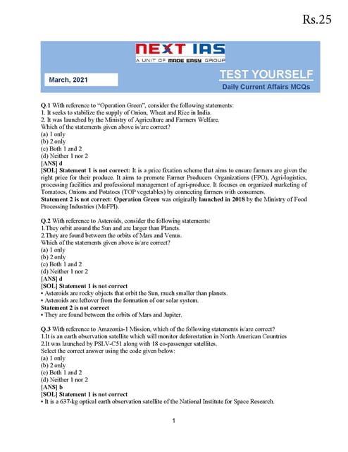 Next IAS Monthly MCQ Consolidation - March 2021 - [B/W PRINTOUT]