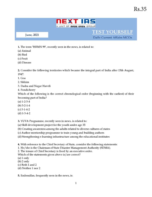 Next IAS Monthly MCQ Consolidation - June 2021 - [B/W PRINTOUT]