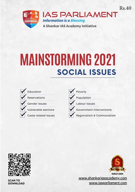 Shankar IAS Mainstorming 2021 - Social Issues - [B/W PRINTOUT]