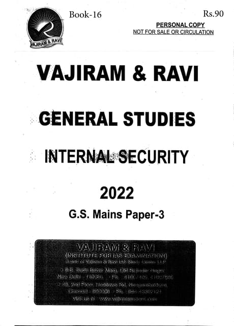 Vajiram & Ravi General Studies GS Printed Notes Yellow Book 2022 - Internal Security - [B/W PRINTOUT]