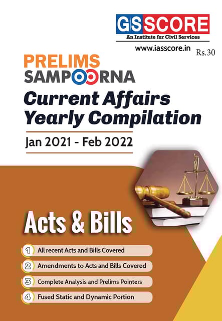 GS Score Prelims Sampoorna 2022 - Yearly Compilation Acts & Bills - [B/W PRINTOUT]