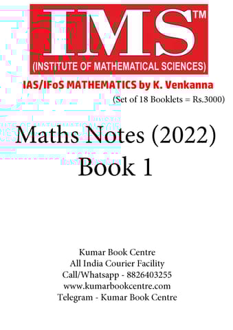 (Set of 18 Booklets) IMS Handwritten/Class Notes 2022 - Mathematics Optional - K Venkanna Sir - [B/W PRINTOUT]