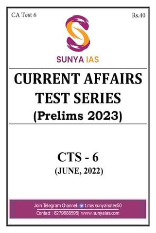 (Set) Sunya IAS Current Affairs Test Series 2023 - CA Test 6 to 10 - [B/W PRINTOUT]