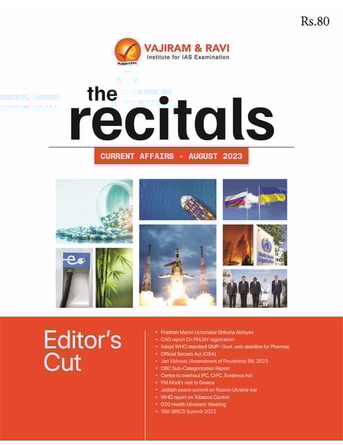 August 2023 - The Recitals - Vajiram & Ravi Monthly Current Affairs - [B/W PRINTOUT]