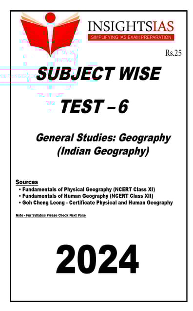 (Set) Insights on India PT Test Series 2024 - Test 6 to 10 (Subject Wise) - [B/W PRINTOUT]
