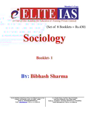 (Set of 8 Booklets) Sociology Optional Printed Notes - Bibhas Sharma - Elite IAS - [B/W PRINTOUT]