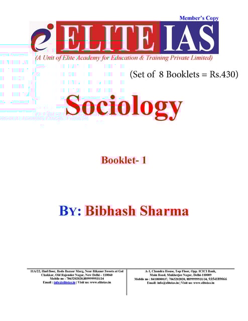 (Set of 8 Booklets) Sociology Optional Printed Notes - Bibhas Sharma - Elite IAS - [B/W PRINTOUT]