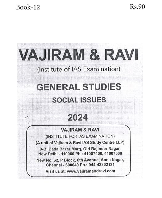 Social Issues - General Studies GS Printed Notes Yellow Book 2024 - Vajiram & Ravi - [B/W PRINTOUT]