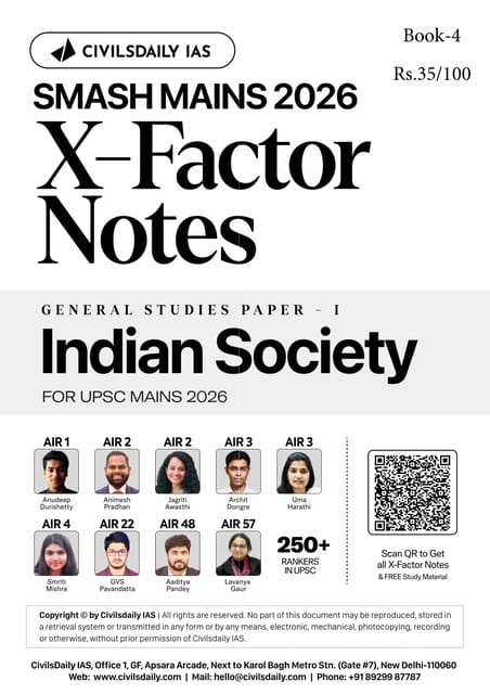 Indian Society - Civilsdaily IAS X Factor Notes Smash Mains 2026 - [B/W PRINTOUT]