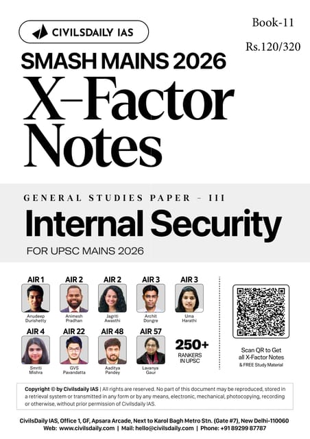 Internal Security - Civilsdaily IAS X Factor Notes Smash Mains 2026 - [B/W PRINTOUT]