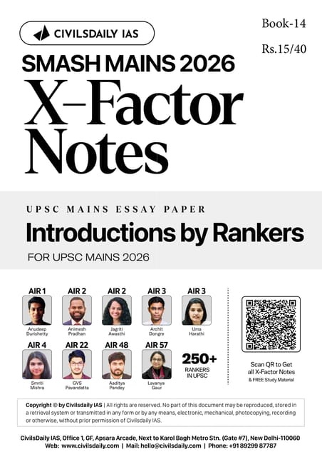 Essay (Introductions by Rankers) - Civilsdaily IAS X Factor Notes Smash Mains 2026 - [B/W PRINTOUT]
