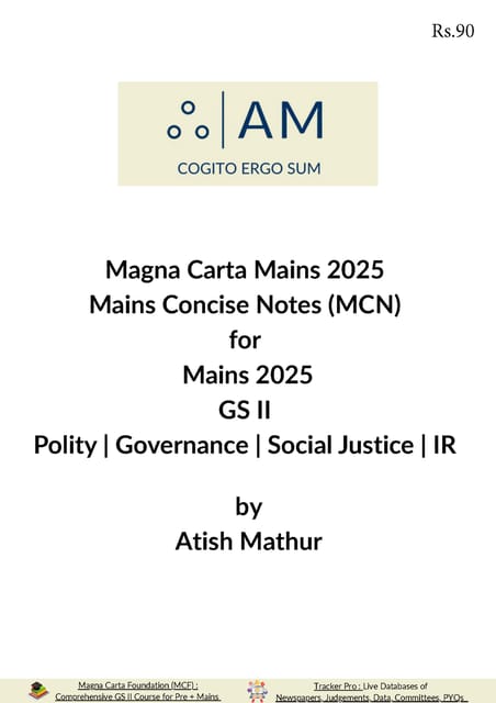 Polity Magna Carta Mains Concise Notes (MCN) 2025 - Atish Mathur - [B/W PRINTOUT]