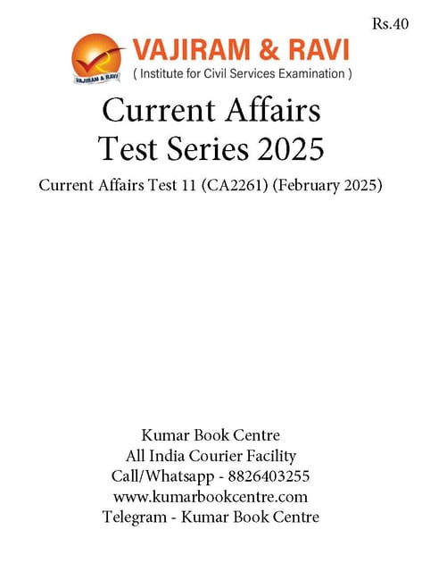 (Set) Vajiram & Ravi PT Current Affairs Test Series 2025 - Test 11 to 14 - [B/W PRINTOUT]