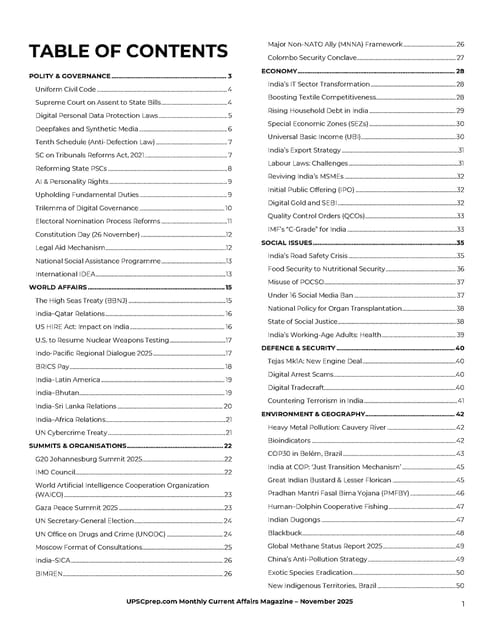 November 2025 - UPSC Prep CORE Monthly Current Affairs - [B/W PRINTOUT]