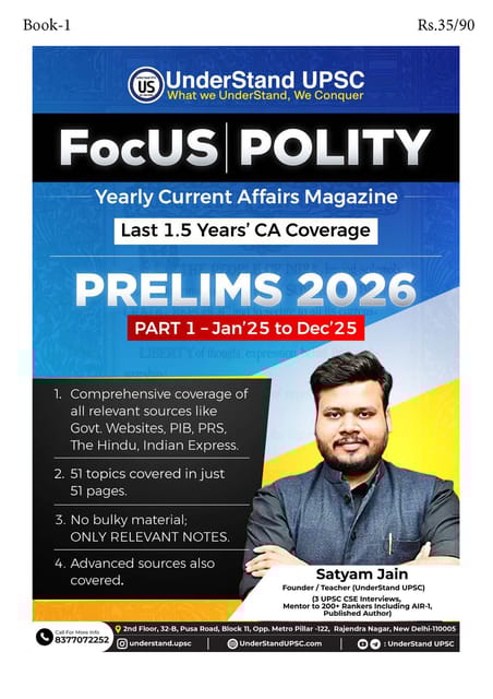 Polity (Part 1) - UnderStand UPSC Focus Magazine Prelims 2026 - Satyam Jain - [B/W PRINTOUT]