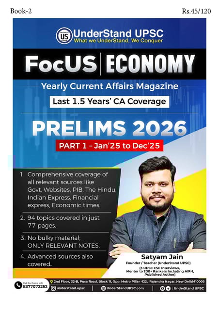 Economy (Part 1) - UnderStand UPSC Focus Magazine Prelims 2026 - Satyam Jain - [B/W PRINTOUT]