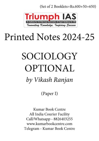 (Set of 2 Booklets) Sociology Optional Printed Notes 2024-25 - Vikash Ranjan - Triumph IAS - [B/W PRINTOUT]