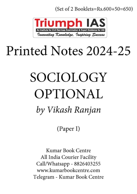 (Set of 2 Booklets) Sociology Optional Printed Notes 2024-25 - Vikash Ranjan - Triumph IAS - [B/W PRINTOUT]