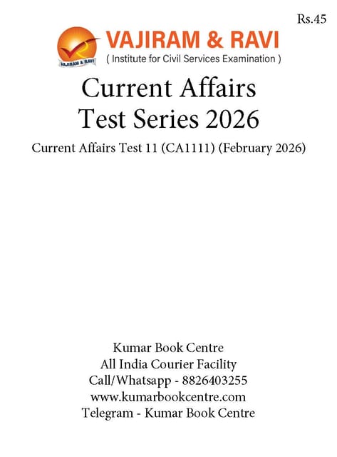 (Set) Vajiram & Ravi PT Current Affairs Test Series 2026 - Test 11 to 15 - [B/W PRINTOUT]