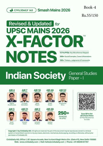 Indian Society - Civilsdaily IAS X Factor Notes Smash Mains 2026 Updated Notes - [B/W PRINTOUT]