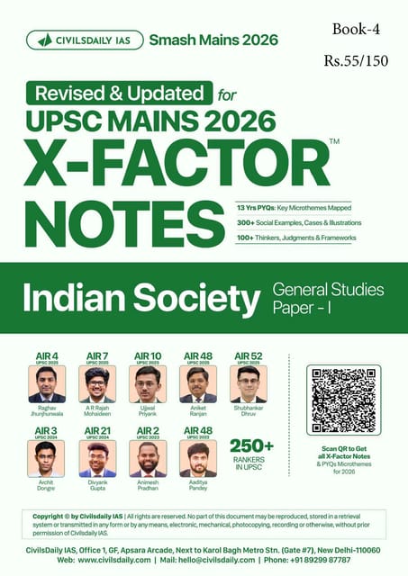 Indian Society - Civilsdaily IAS X Factor Notes Smash Mains 2026 Updated Notes - [B/W PRINTOUT]
