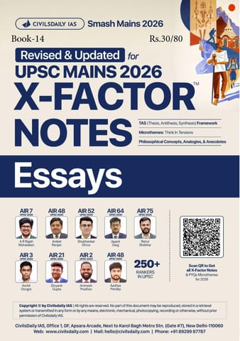 Essays - Civilsdaily IAS X Factor Notes Smash Mains 2026 Updated Notes - [B/W PRINTOUT]