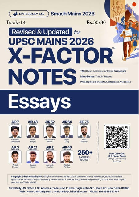Essays - Civilsdaily IAS X Factor Notes Smash Mains 2026 Updated Notes - [B/W PRINTOUT]